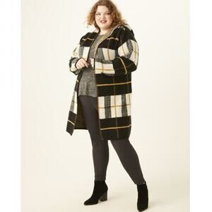 MERI SKYE Lottie Plaid Long Hooded Cardigan Size 1X